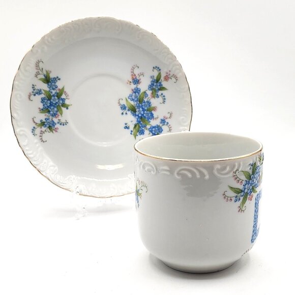 Vintage LEFTON "DAD" Cup and Saucer Blue Forget-Me-Not Flowers Fathers Day 12 oz - Picture 6 of 12